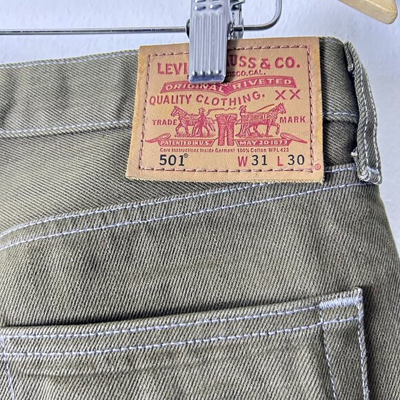 Levi's 501 Green Cotton Button Fly Straight Fit Denim Jeans Men's Size 31x30 - Picture 13 of 13